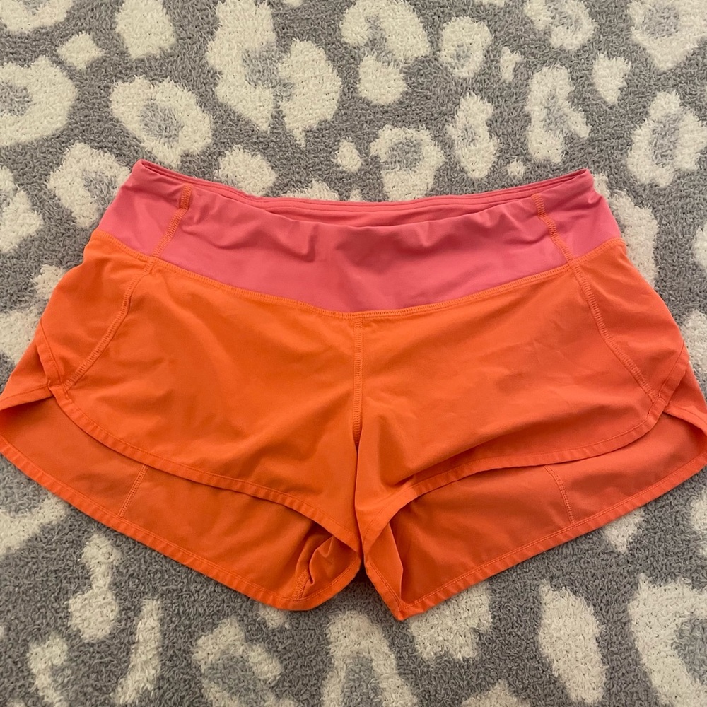 Lululemon Athletica Orange/Pink Speed up Shorts size 6
